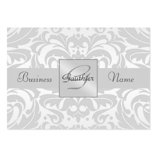 Silver Metal Damask Silver Ribbon Business Card (front side)
