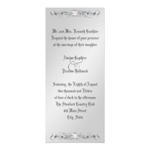 Silver Metal Diamond Damask Wedding Invitation