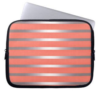Silver Metalic Sheen Stripes Against Bright Pink Laptop Sleeve