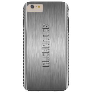 Silver Metallic Brushed Aluminum Geometric Accents Tough iPhone 6 Plus Case