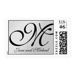 Silver Metallic Elegant Monogram Wedding Postage stamp