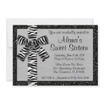 Silver Metallic Glitter Invite With Zebra Bow