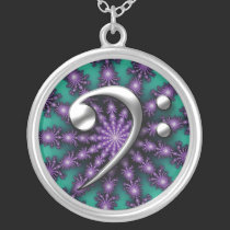 Silver Metallic Music Bass Clef Colorful Necklace necklaces
