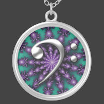 Silver Metallic Music Bass Clef Colorful Necklace necklaces