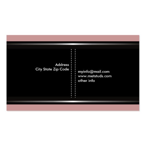 Silver metallic studs black dust pink business card templates (back side)