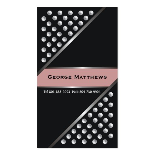 Silver metallic studs black dust pink business card templates (front side)