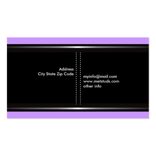 Silver metallic studs black purple business cards (back side)