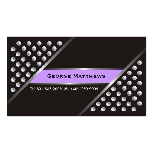 Silver metallic studs black purple business cards (front side)