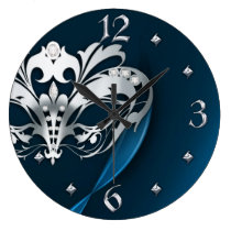 Silver Midnight Masquerade Blue Clock