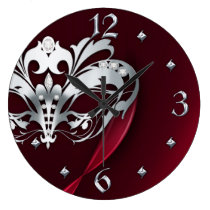 Silver Midnight Masquerade Red Clock