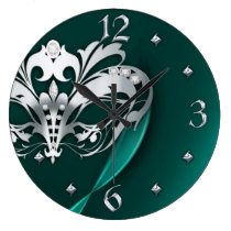 Silver Midnight Masquerade Teal Clock