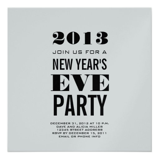 Silver Modern 2013 New Year's Eve Party Invite (front side)