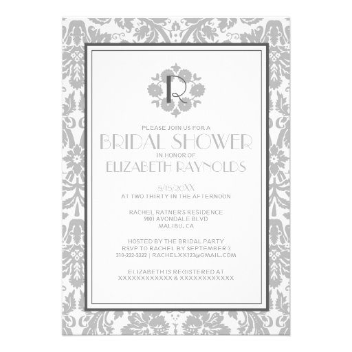 Silver Monogram Damask Bridal Shower Invitations