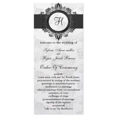 silver monogram Wedding program Rack Card Template