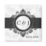 silver monogram wedding save the date magnets
