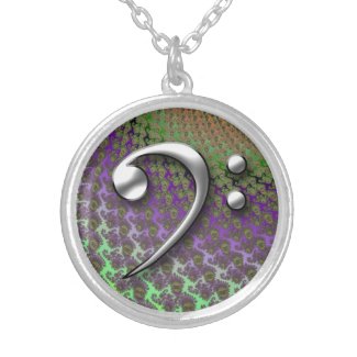 Silver Music Bass Clef Necklace on Colorful Back