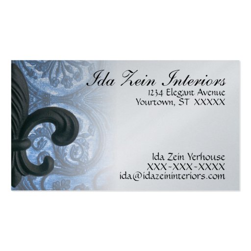 "silver/navy" iron fleur de lis Custom Business Ca Business Card (front side)