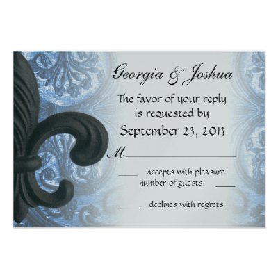 Silver/Navy 'iron fleur de lis' RSVP INVITATION
