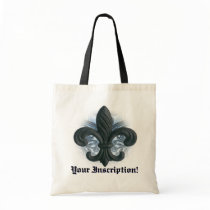 silver/navy "iron fleur de lis" tote tote bags