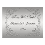 Silver Ombre Ornate Silver Swirls Save The Date postcards