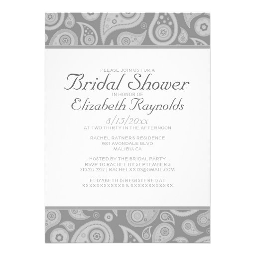 Silver Paisley Bridal Shower Invitations