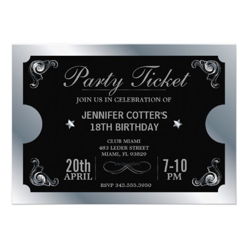 Silver Party Ticket Cards