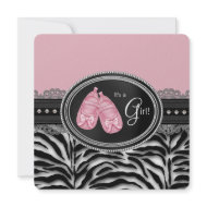 Silver Pearls Lace Pink Zebra Baby Shower zazzle_invitation
