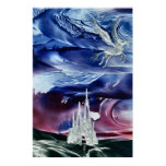 Silver Pegasus over Castle Posters