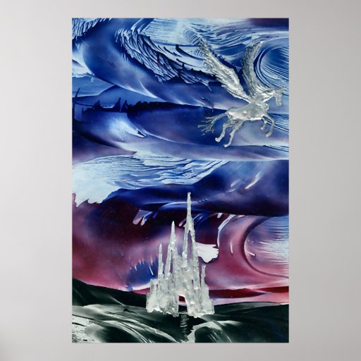 Silver Pegasus over Castle Posters