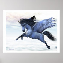 pegasus, wings, flight, fable, horse, magic, fantasy, fairytale, creature, fly, myth, mythology, stallion, equine, equus, steed, animal, mount, wild, beast, beautiful, beauty, charger, silver, pegasi, Poster with custom graphic design