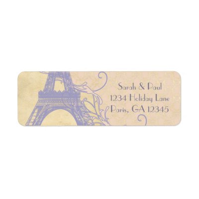 Silver Peony Damask Lavender Vintage Eiffel Tower Return Address Labels