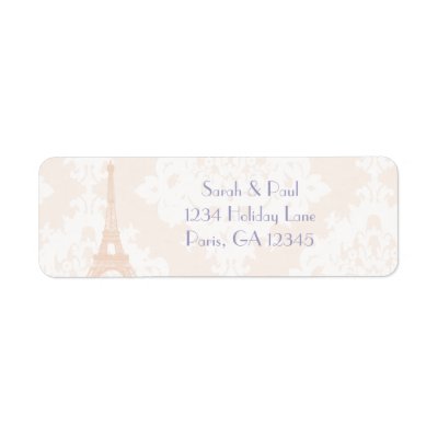 Silver Peony Damask Lavender  Vintage Eiffel Tower Custom Return Address Labels