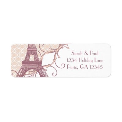Silver Peony Damask Mauve Vintage Eiffel Tower Custom Return Address Label