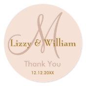 Silver Peony Thank You Wedding Monogram Sticker