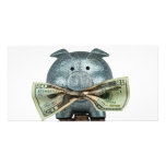 Silver Piggy Bank Eating Money Photo Greeting Card