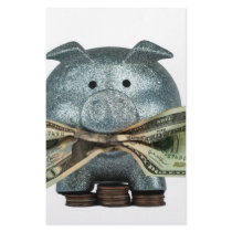 Silver Piggy Bank Eating Money Customized Stationery
