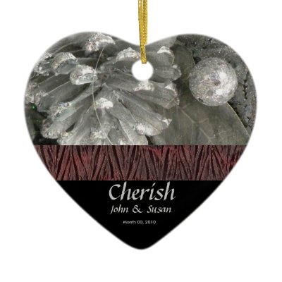 Silver Pine Cone Heart Wedding Ornament