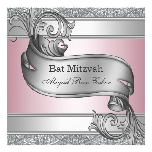 Silver Pink Bat Mitzvah Announcement