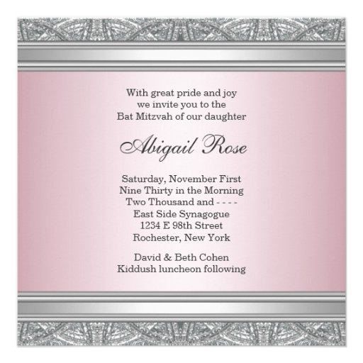 Silver Pink Bat Mitzvah Announcement