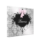 Silver Pink Black Damask Princess Canvas