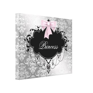 Silver Pink Black Damask Princess Canvas wrappedcanvas