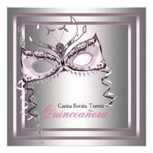 Silver Pink Black Masquerade Party Personalized Invitations
