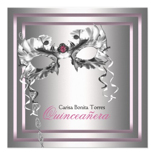 Silver Pink Black Masquerade Party Custom Announcements
