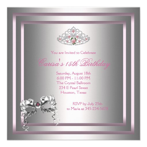 Silver Pink Black Masquerade Party Custom Announcements