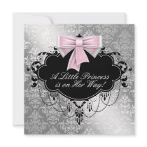 Silver Pink Black Princess Baby Girl Shower Custom Invites