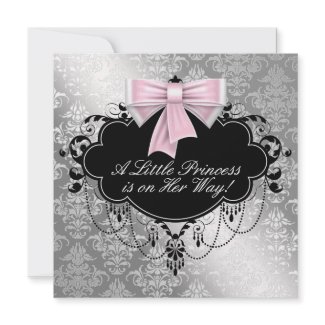Silver Pink Black Princess Baby Girl Shower invitation