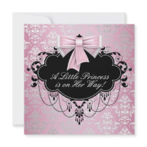 Silver Pink Black Princess Baby Girl Shower Personalized Invites