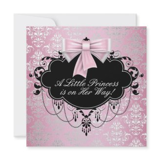 Silver Pink Black Princess Baby Girl Shower Personalized Invites