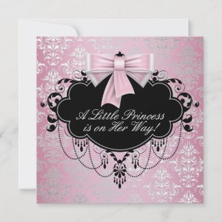 Silver Pink Black Princess Baby Girl Shower invitation