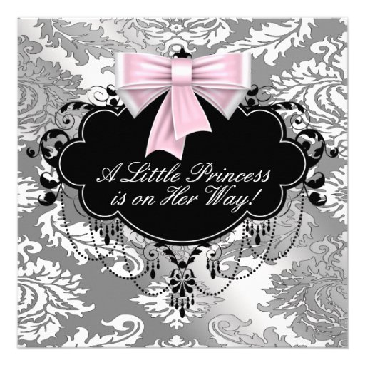 Silver Pink Black Princess Baby Girl Shower Custom Invites